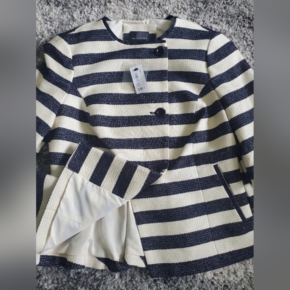 The Limited Navy And Cream Stripe Jacket / Blazer Size Small Tweed Cotton - Picture 4 of 8
